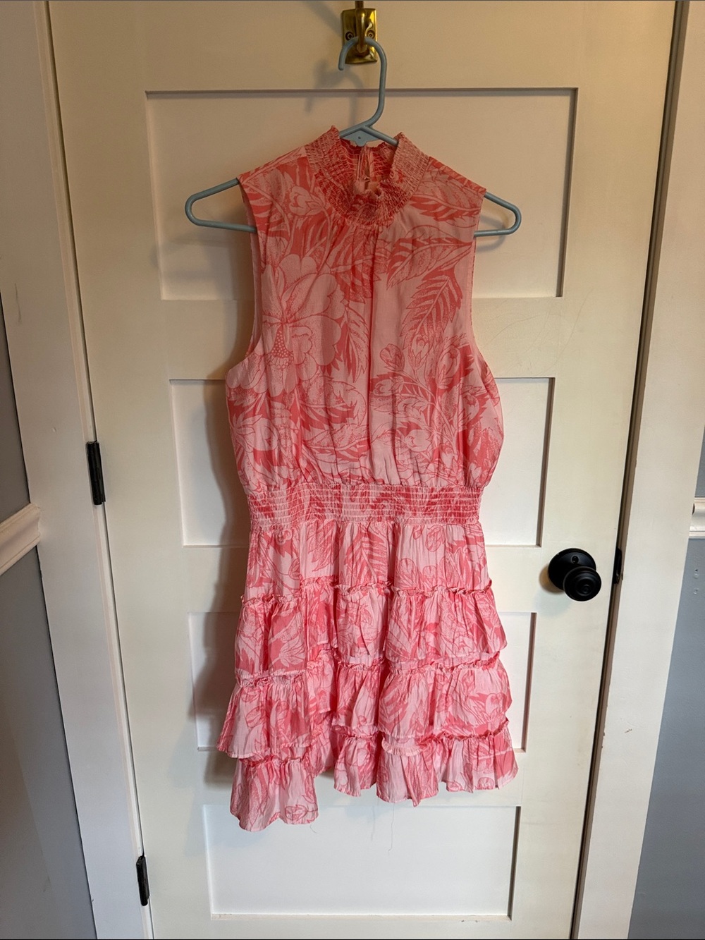 1. State Pink Floral Smocked Tiered Ruffle Dress
